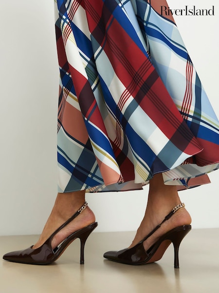 Brūna krāsa - River Island Patent Slingback Chain Court Heels