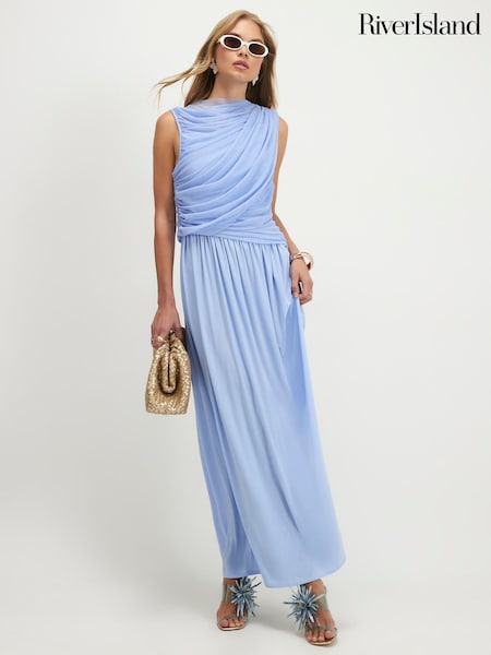 Blue - River Island Drape Maxi Dress