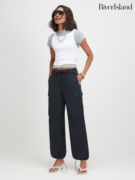 Blue - River Island Multi Pocket Utility Cargo Trousers