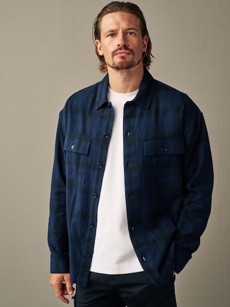 Темно-синий - Check Long Sleeve Overshirt (952002) | €8