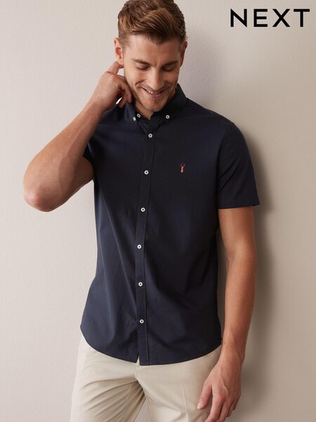 Navy Blue Slim Short Sleeve Stretch Oxford Shirt (952180) | €17