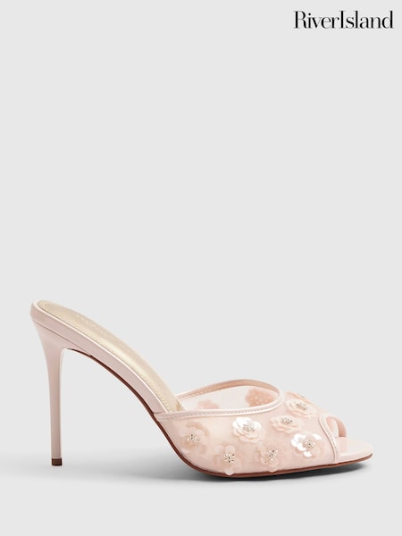 Қызғылт - River Island гүл торлы өкшелі аяқ киім