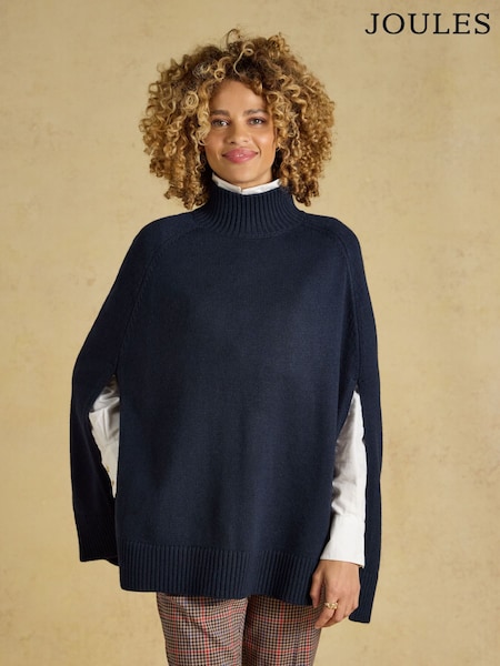Navy - High Neck Knitted Cape