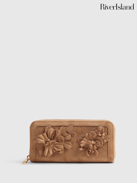 Brown - River Island 3d Floral Suedette Purse
