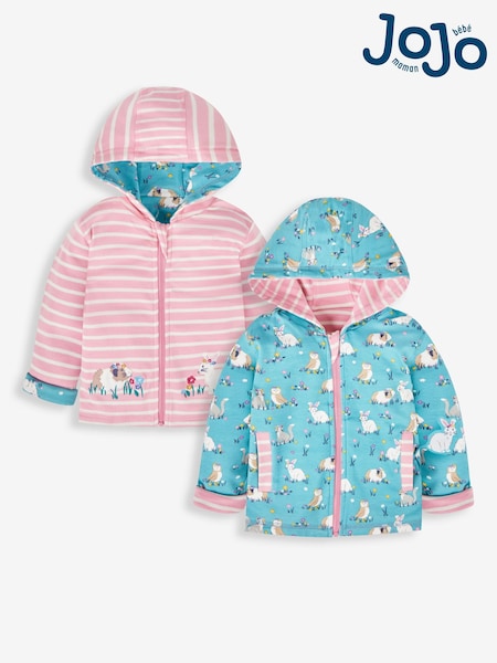 JoJo Maman Bébé Pink Animal Friends Appliqué Reversible Hoodie With Pet In Pocket (952557) | ₪131