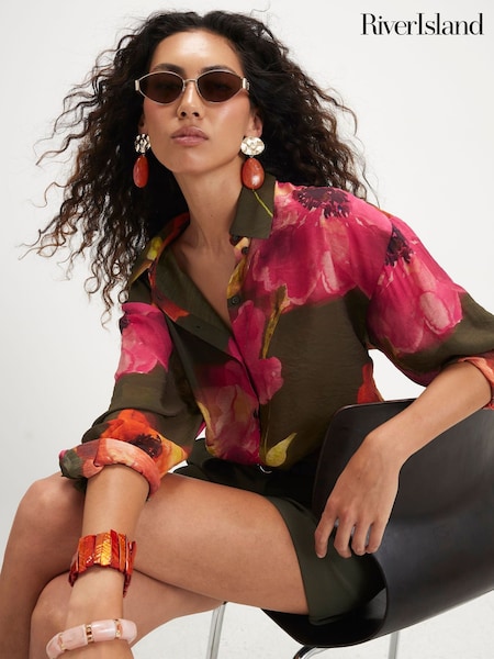 Green - River Island Floral Blouse
