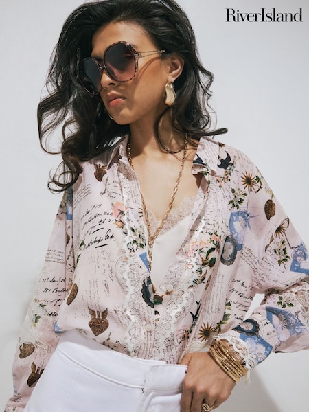 Pink - River Island Script Print Shirt