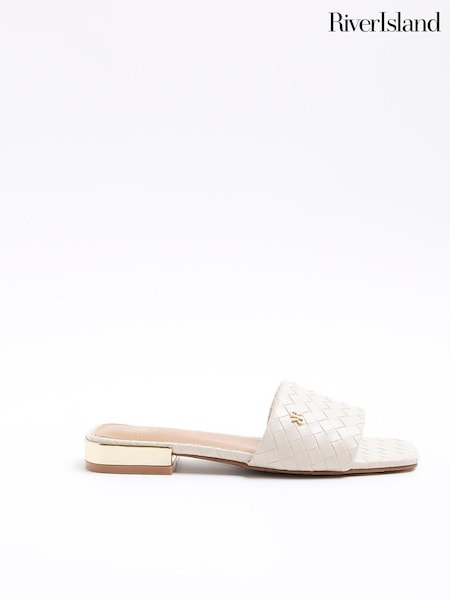 River Island Cream Woven Mule Flat Sandals (953391) | €9