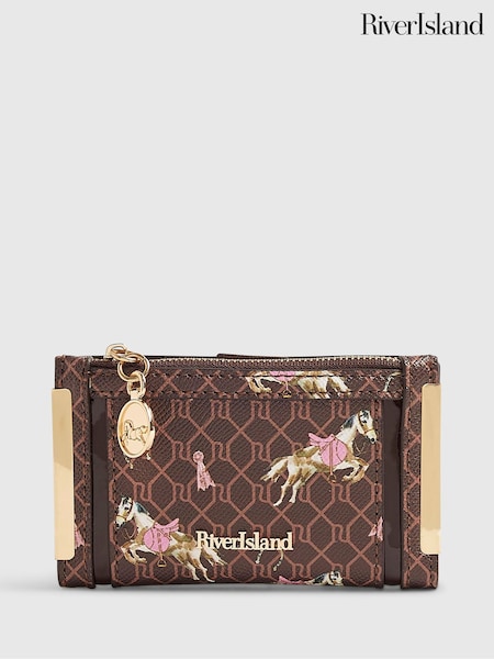 Brown - River Island Horse Print Monogram Mini Cross-body Purse