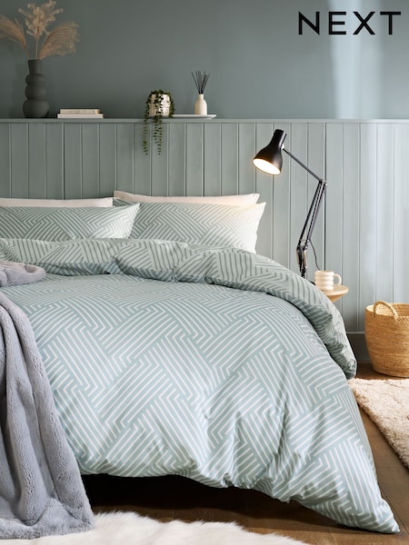 Sage Green Geometric Duvet Cover and Pillowcase Set (953494) | €18 - €39
