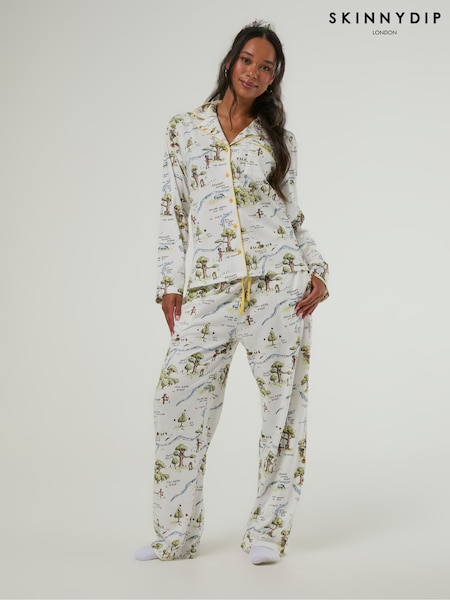 White - Skinnydip Disney Winnie The Pooh Hundred Acre Wood Pyjamas Set With Scrunchie