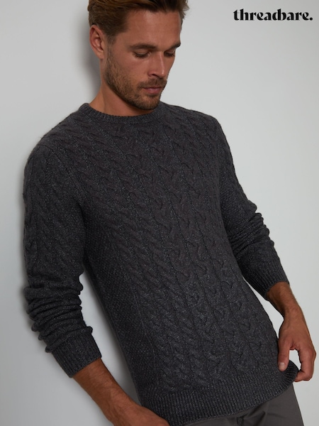 Threadbare Grey Cable Knit Crew Neck Jumper (953579) | €17.50