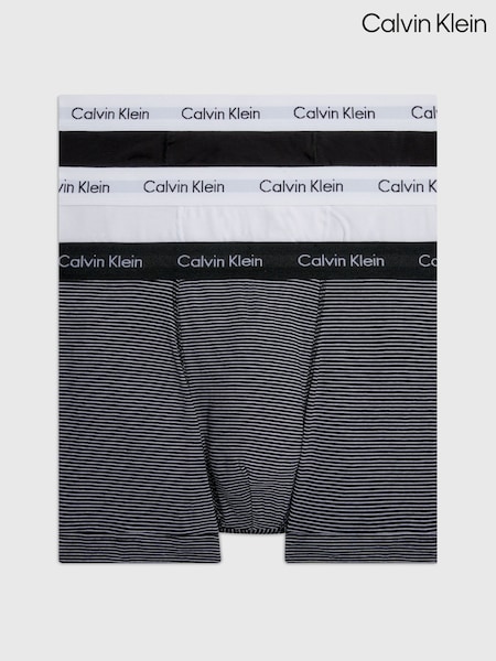 שחור/לבן/פסים - Calvin Klein Classic Stretch Trunks 3 Pack Boxers (953725) | ‏211‏₪