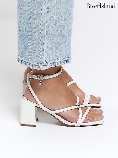 River Island White Wide Fit Tubular Heeled Sandals (953742) | AED87