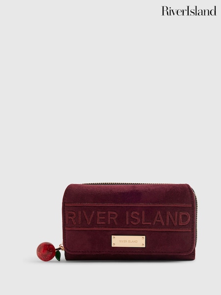 Red - River Island Suede Logo Flap Purse