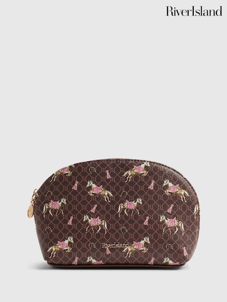 Brown - River Island Horse Print Makeup Pouch