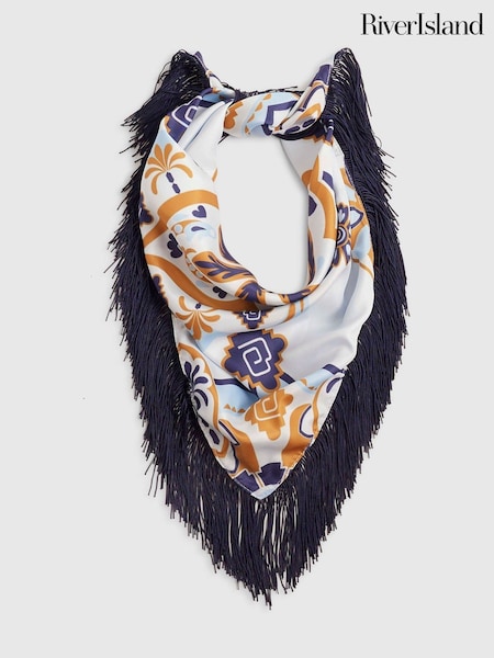 Blue - River Island Tapestry Fringe Scarf