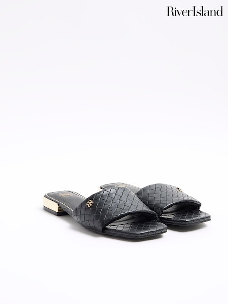 River Island Black Woven Mule Flat Sandals (953999) | €13.50