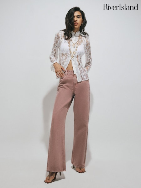 Pink - River Island Relaxed Straight Jeans