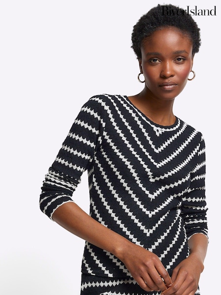 River Island Black Crochet Stripe Top (954026) | €18.50