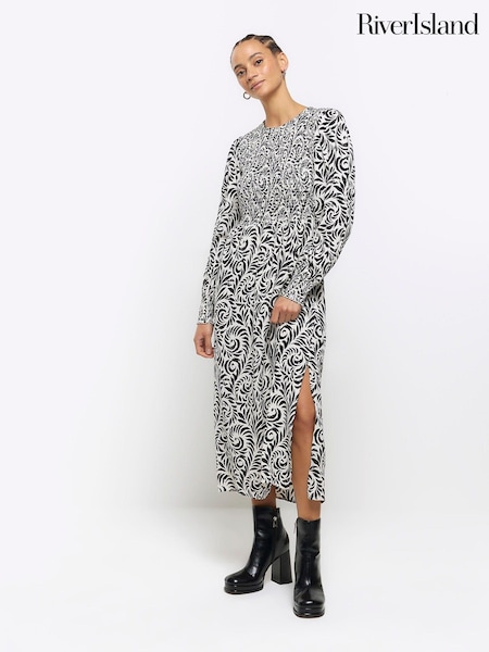 River Island Black Shirred Bodice Midi Dress (954041) | €27