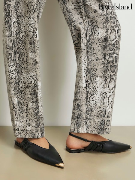 Negro - River Island Metal Point Toe Flat Shoes