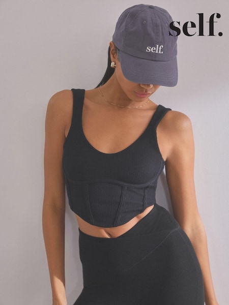 self. Black Scoop Neck Ribbed Jersey Corset Top (954164) | €8