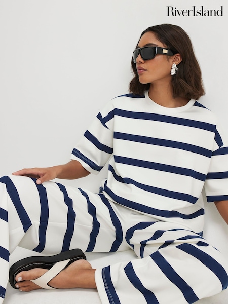 Cream - River Island Premium Striped Boxy T-shirt
