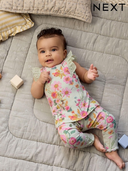 Sage Green Floral Baby Short Sleeve Top And Leggings Set (954236) | €6.50 - €7.50
