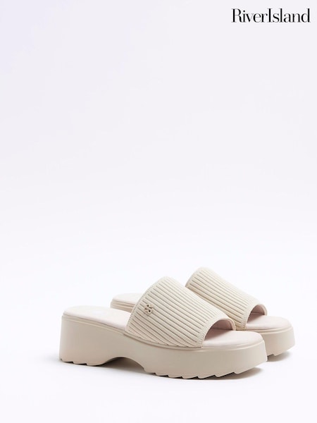 River Island Beige Knitted Mule Flatform Sandals (954237) | €32