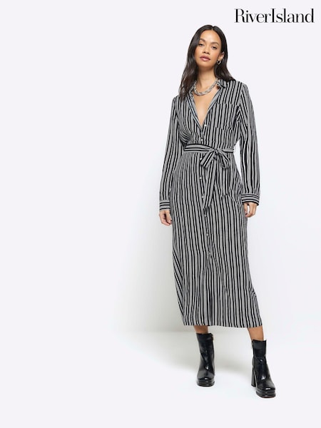 River Island Black Stripe Shirt Midi Dress (954258) | €21.50