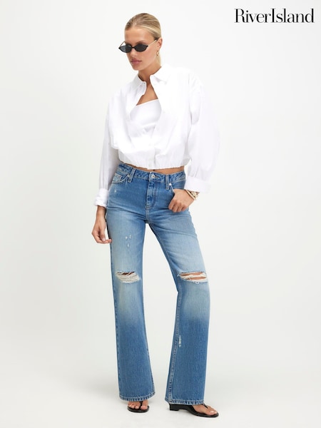 Azul - Vaqueros ajustados rectos rasgados de River Island