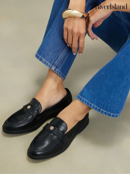 Black - River Island Metal Decal Loafers