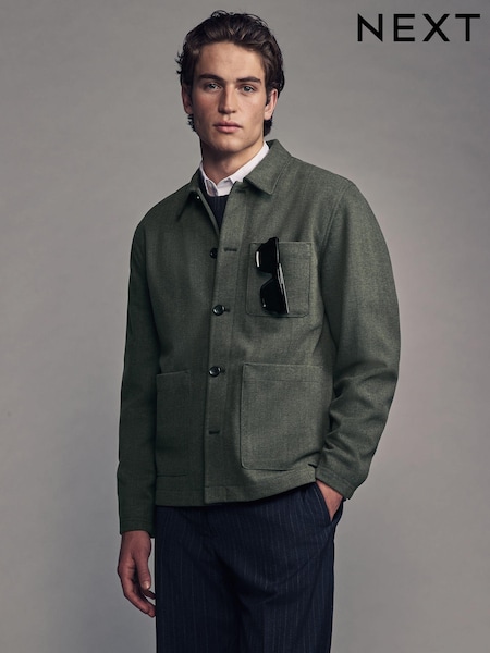 Khaki Green Smart Herringbone Shacket (954789) | R$ 525