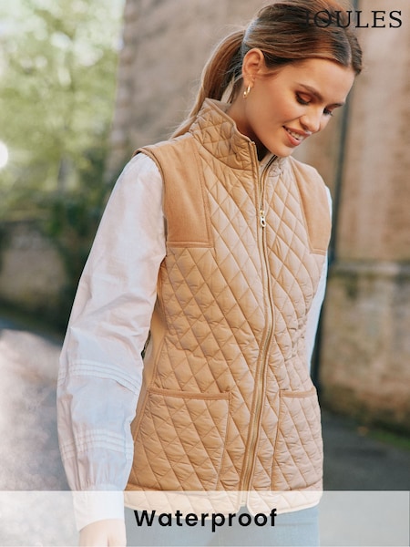 Joules Stately Beige Showerproof Diamond Quilted Gilet (954818) | €29