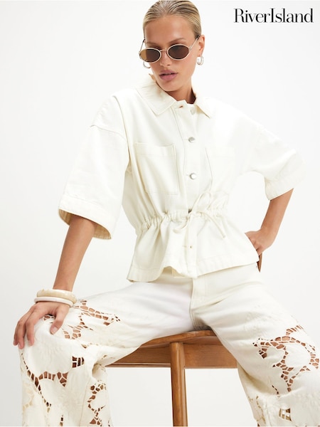 Cream - River Island Pang-itaas na may Tie Front