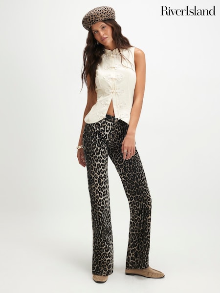 Brown - River Island Leopard Print Slim Straight Leg Jeans
