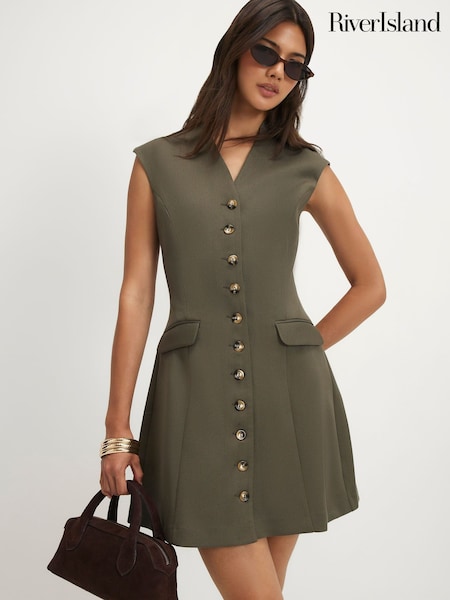 Verde - River Island Short Sleeve Button Front Dress