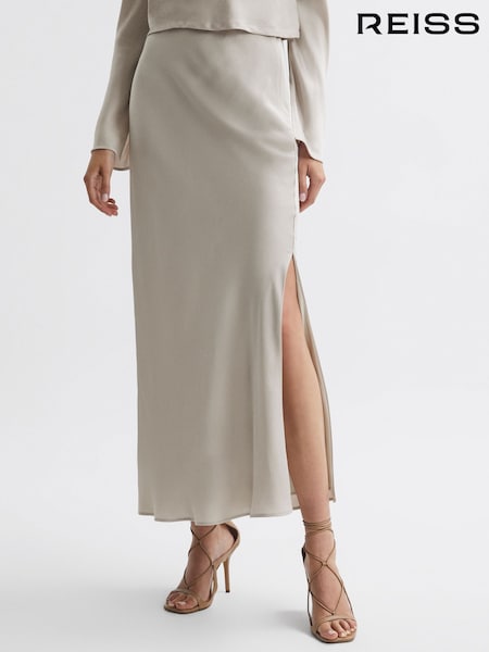 Reiss Silver Avril Metallic Fitted High Rise Midi Skirt (955675) | 1,161 QAR
