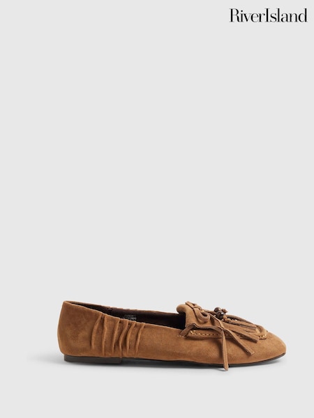 Brun - River Island Mocka Pärlstav Fringe Loafers