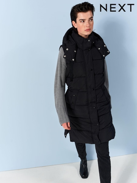 Black Padded Longline Gilet (955763) | €23