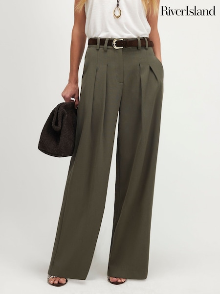 Green - River Island Pique Wide Leg Trousers