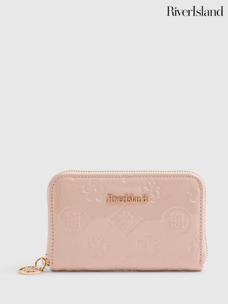 Pink - River Island Embossed Monogram Patent Purse