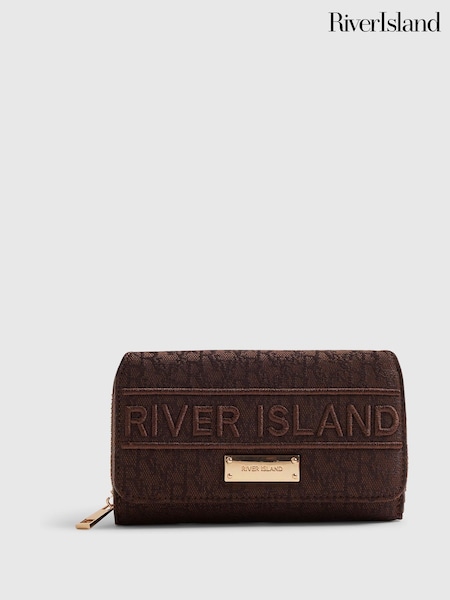 Коричневый - Жаккардовый кошелек с клапаном и логотипом River Island