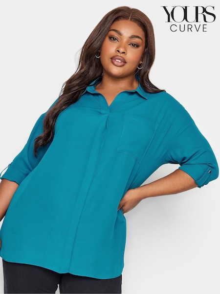 Yours Curve Blue Long Sleeved Half Placket Blouse (955951) | €11
