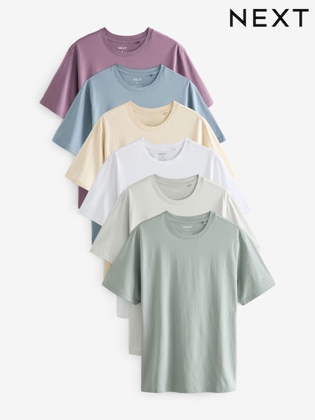 Blue/White/Green/Ecru/Purple/Grey Regular Fit Essential Cotton T-Shirts 6 Pack (956091) | €35