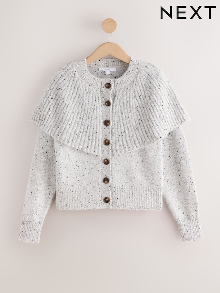 Grey - Ribbed Cape Layer Cardigan