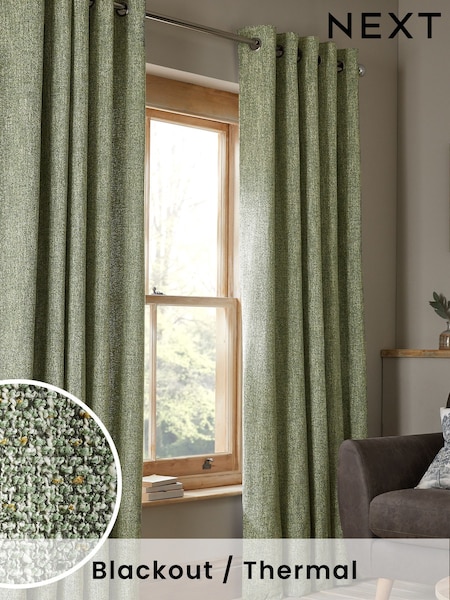 Green Bobble Texture Blackout/Thermal Eyelet Curtains (956321) | R$ 785 - R$ 1,665