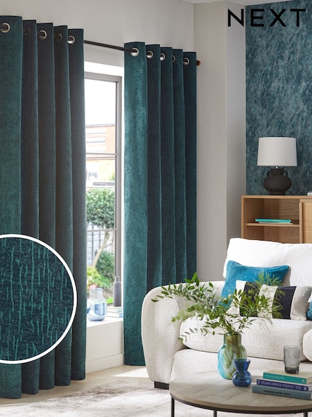 Dark Teal Green Heavyweight Chenille Eyelet Lined Curtains (956488) | €22 - €65