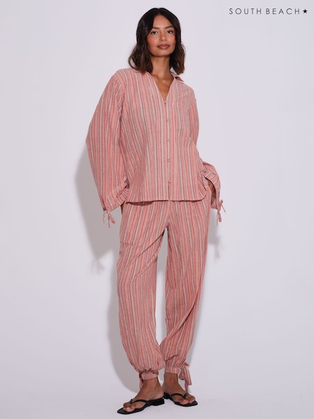 אדום - South Beach Metallic Striped Balloon Trousers
